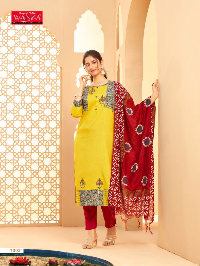 Ajrakh By Wanna Printed Designer Kurti With Bottom Dupatta Wholesale Shop In Surat